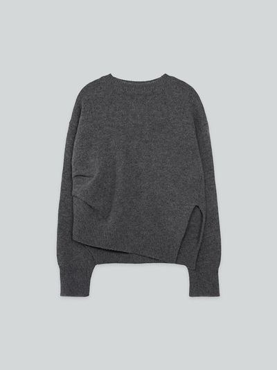 The milui Alpaca Wool Round Neck Asymmetric Knit [Charcoal]