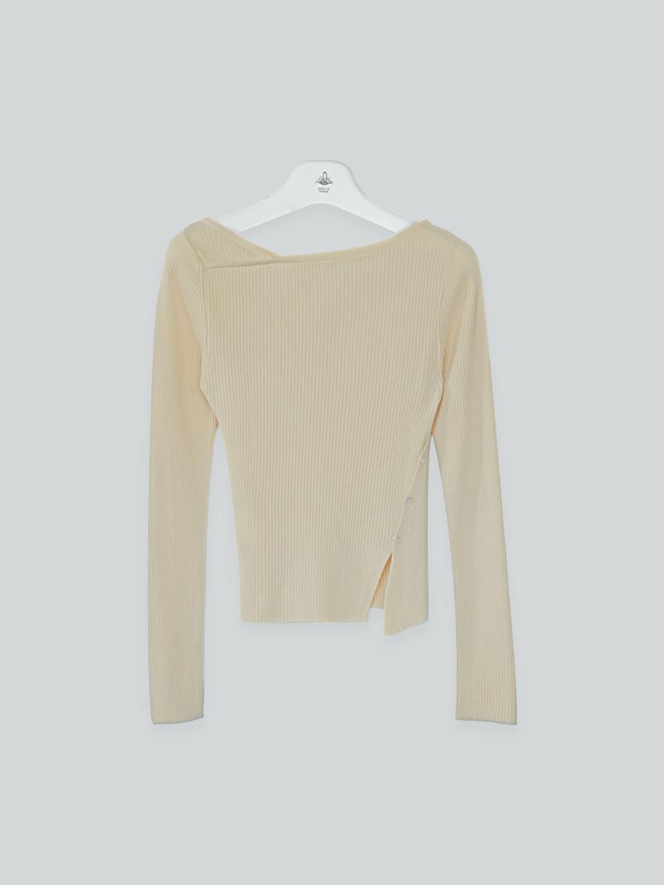 The milui Cashmere Wool Ribbed Button Knit [Beige]