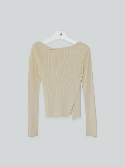 The milui Cashmere Wool Ribbed Button Knit [Beige]