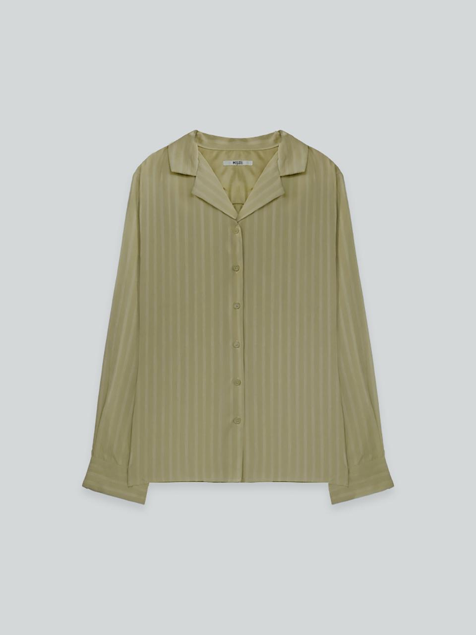 The milui Polyester-Silk Stripe Pattern Blouse [Khaki]