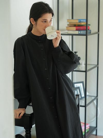 The milui Premium Cotton Mandarin Collar Dress [Black]