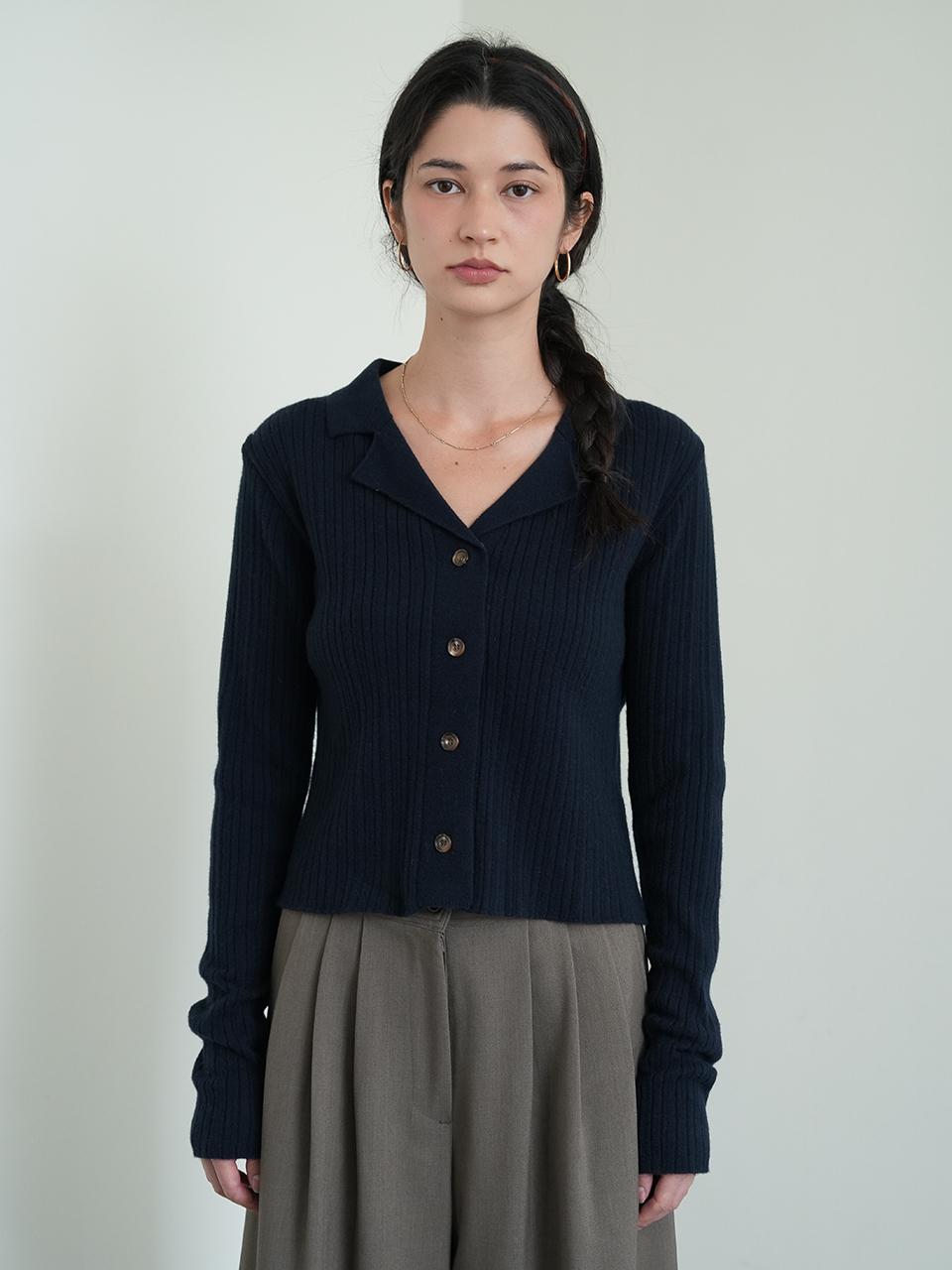 The milui Wool Cashmere Ribbed Cardigan [Navy]