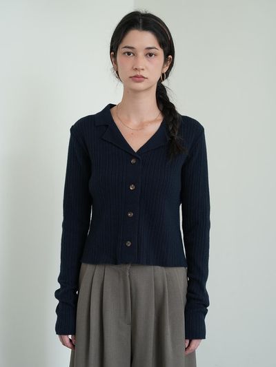 The milui Wool Cashmere Ribbed Cardigan [Navy]