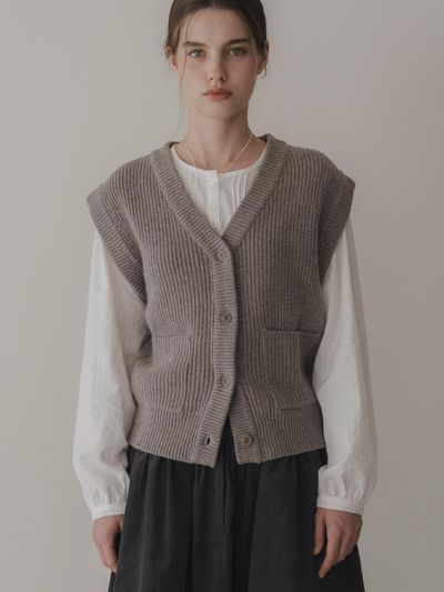 THE MITTEN Block knit vest (warm gray)