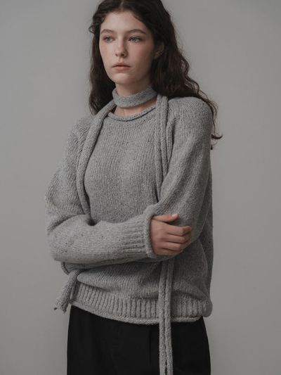 THE MITTEN Butter nep muffler knit (gray)