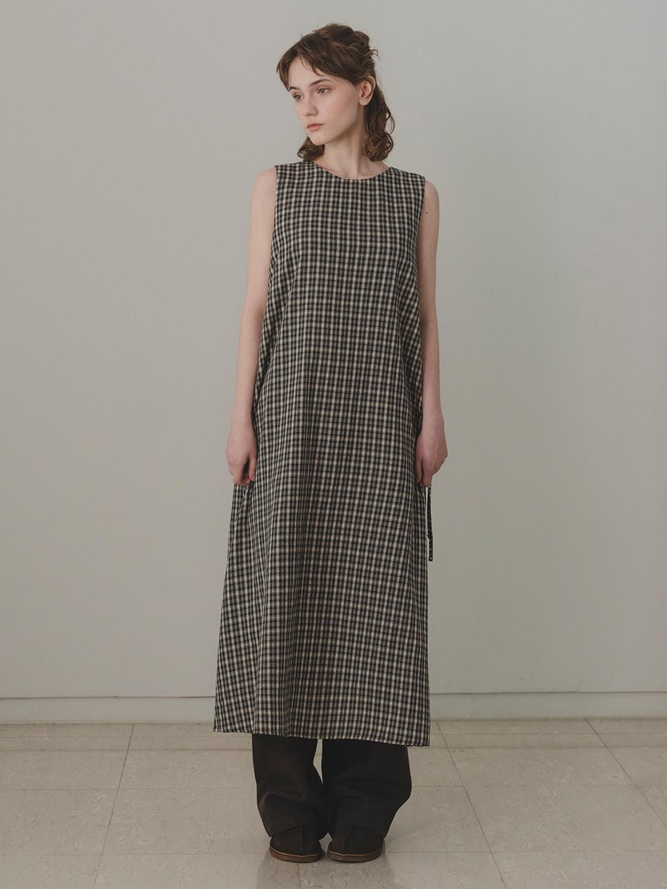 THE MITTEN Check Strap One-piece Dress [Brown]