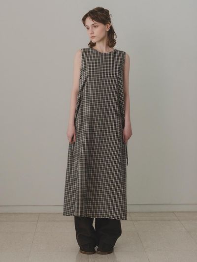 THE MITTEN Check Strap One-piece Dress [Brown]