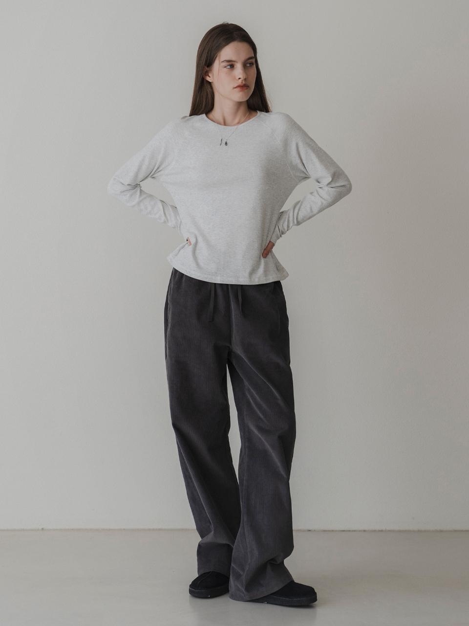 THE MITTEN Corduroy Elastic Waistband Straight Pants [Charcoal]