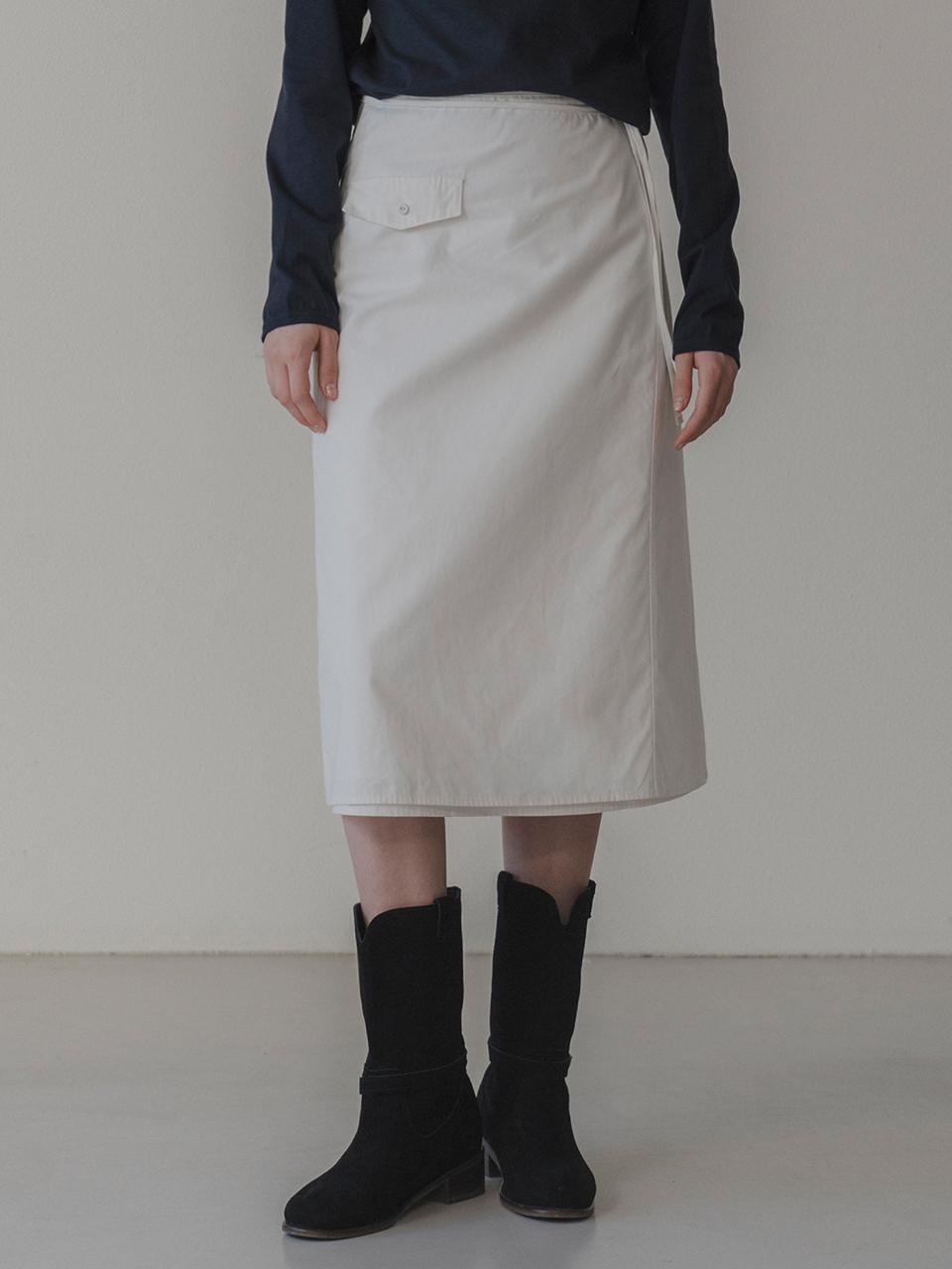 THE MITTEN Cotton Minimalist Wrap Skirt [Beige]