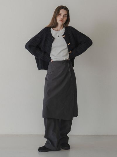 THE MITTEN Cotton Wrap Adjustable Skirt [Charcoal]