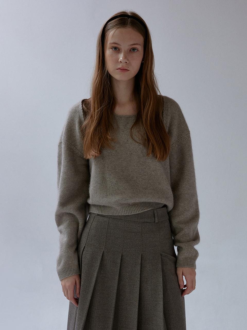 THE MITTEN Fur Wool Blend Sleeveless Knit Bolero Set [Beige]