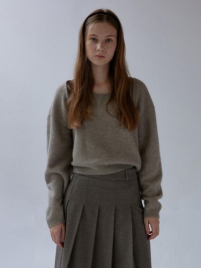 THE MITTEN Fur Wool Blend Sleeveless Knit Bolero Set [Beige]