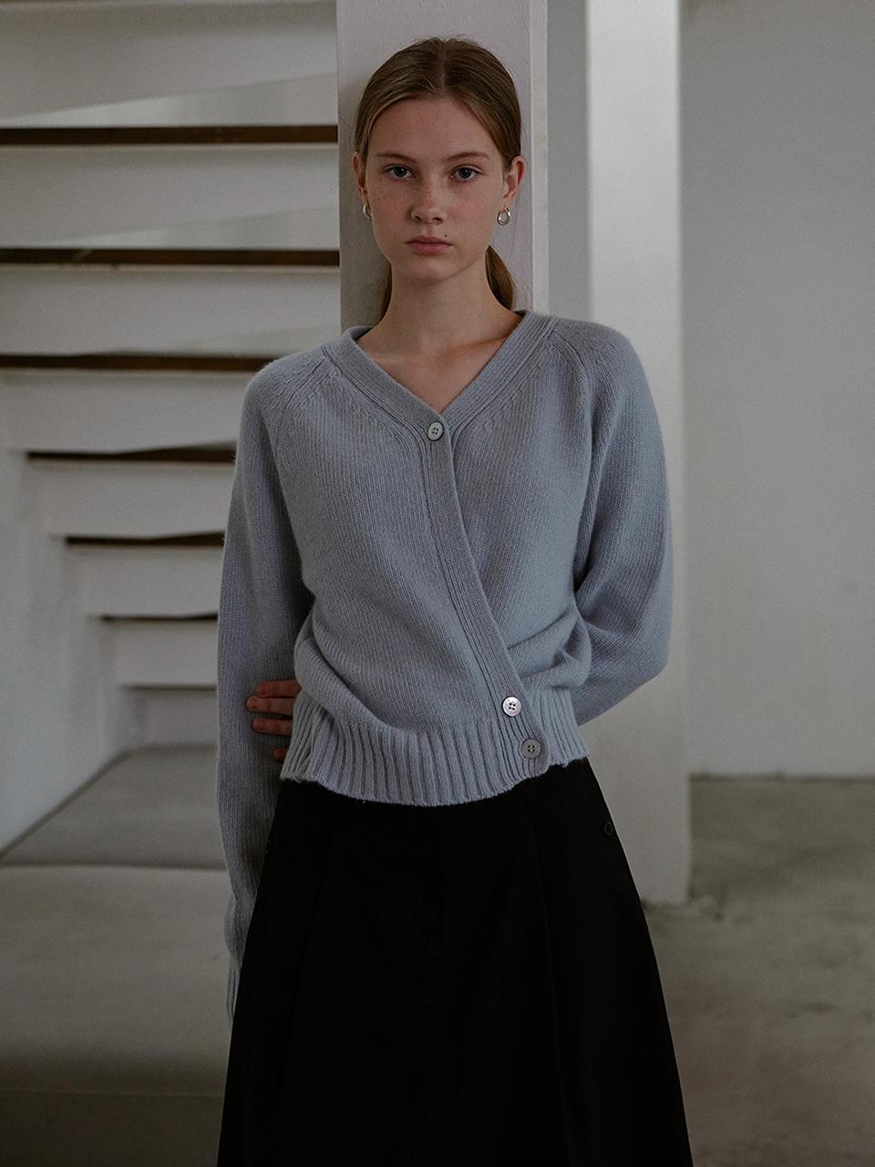 THE MITTEN Fur Wool Wrap Cardigan [Sky Blue]