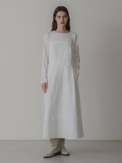 THE MITTEN Minimalist Long Sleeveless Strap Dress [Beige]