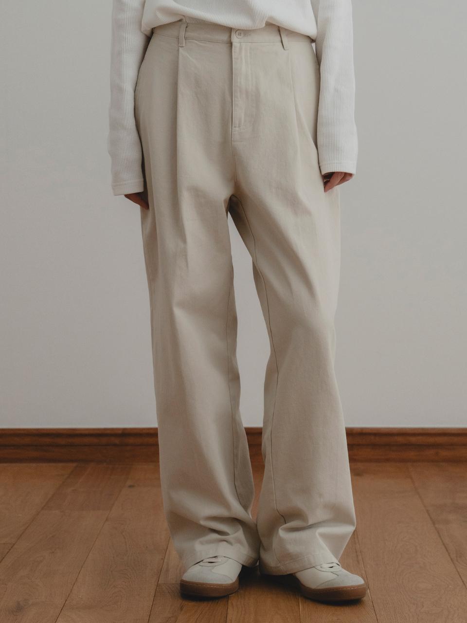 THE MITTEN Slug Cotton Wide Pants (Beige)