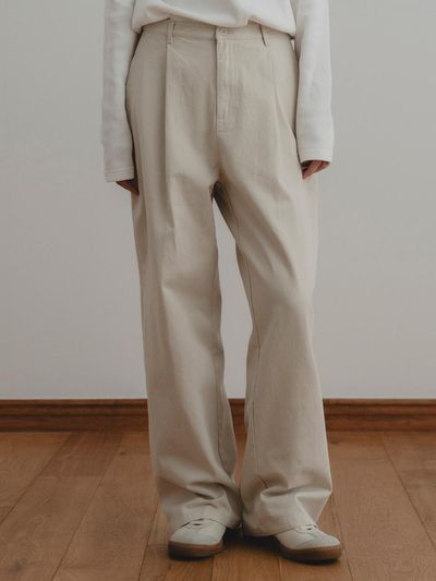 THE MITTEN Slug Cotton Wide Pants (Beige)