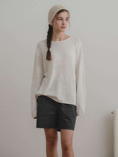 THE MITTEN Souffle Round Knit Sweater [Ivory]