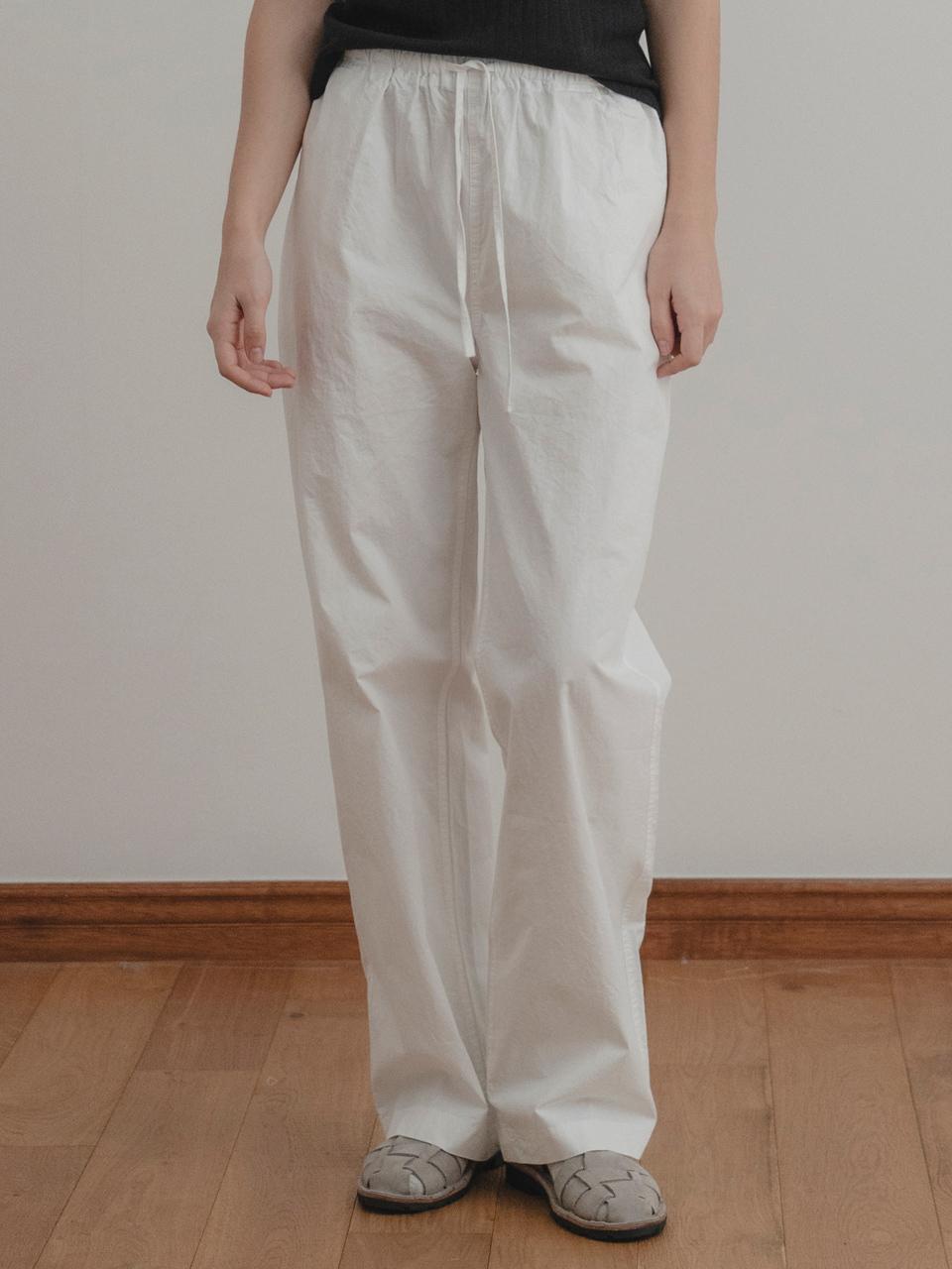 THE MITTEN Washed Banding Wide Pants [Beige]