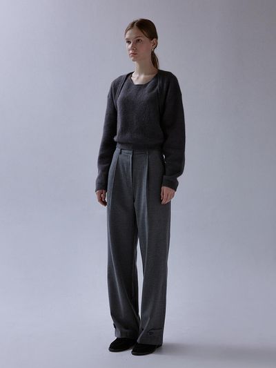 THE MITTEN Wool Blend Pin-Tuck Cuffed Pants [Charcoal]