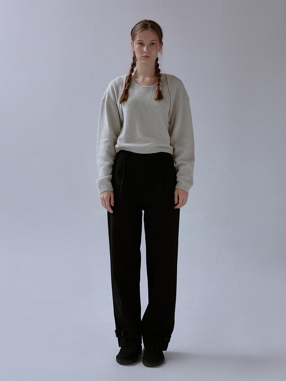 THE MITTEN Wool Blend Tailored Button Pants [Black]