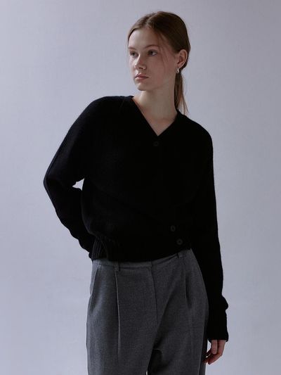 THE MITTEN Wool Blend Wrap Cardigan [Black]