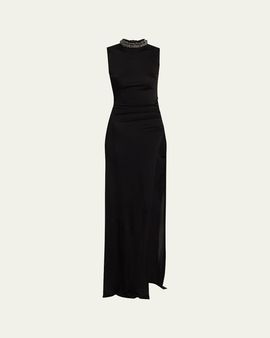 The New Arrivals by Ilkyaz Ozel Fonda Beaded Side-Slit Column Gown