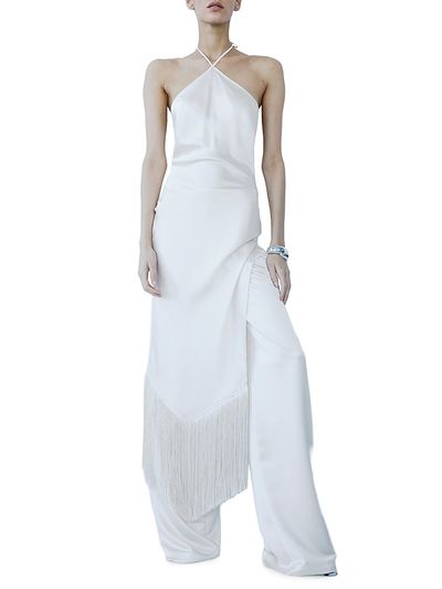 The New Arrivals Ilkyaz Ozel Women's Blanca Satin Fringe-Trim Midi-Dress