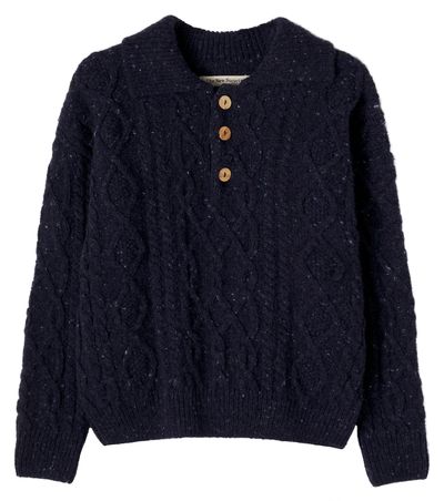 The New Society The New Society Cable-knit wool-blend polo sweater
