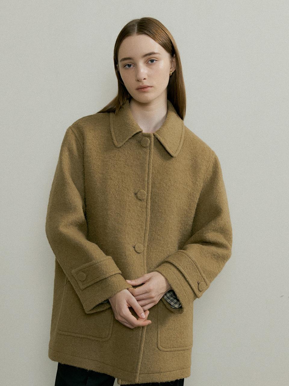 THE PENNY ALPACA BOUCLE HALF COAT - Mocha
