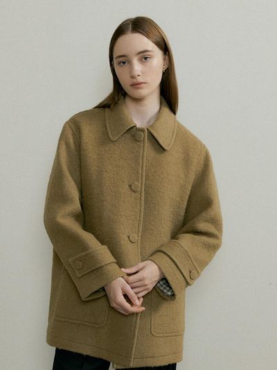 THE PENNY ALPACA BOUCLE HALF COAT - Mocha