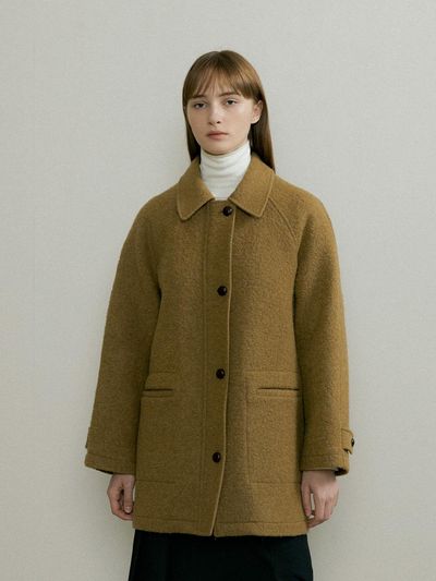 THE PENNY ALPACA BOUCLE HALF ZIPUP COAT - Khaki Beige
