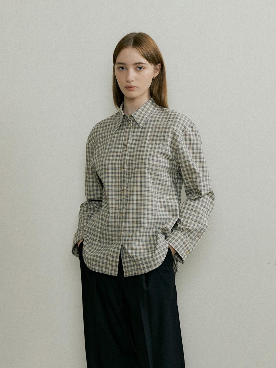THE PENNY CHECK RIBBON BLOUSE - Beige