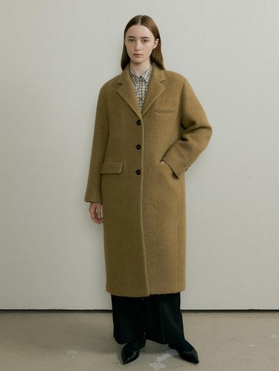 THE PENNY THREE BUTTON ALPACA LONG COAT - Khaki Beige