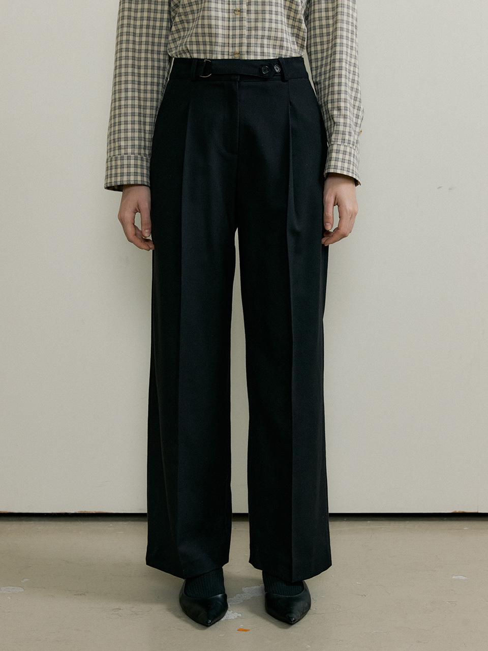 THE PENNY WOOL TUCK BELT POINT SLACKS - Black