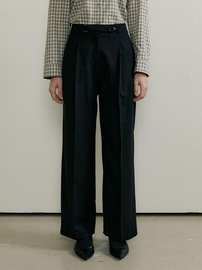 THE PENNY WOOL TUCK BELT POINT SLACKS - Black