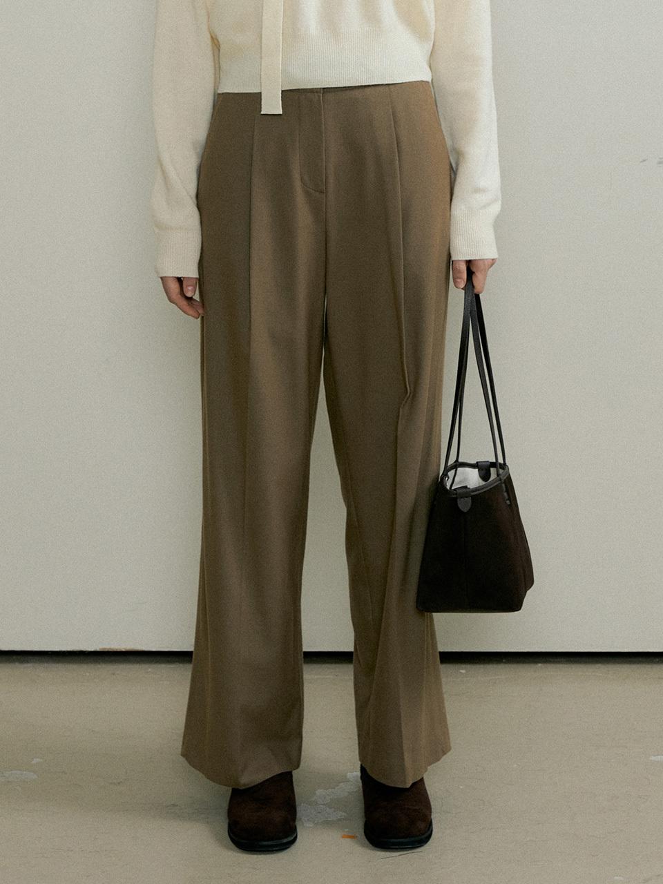 THE PENNY WOOL TUCK BELT POINT SLACKS - Khaki Brown
