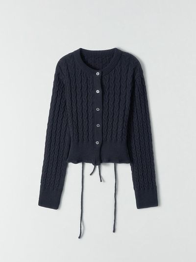The Raust Cable Knit Backless Cotton-Nylon Cardigan [CHARCOAL]