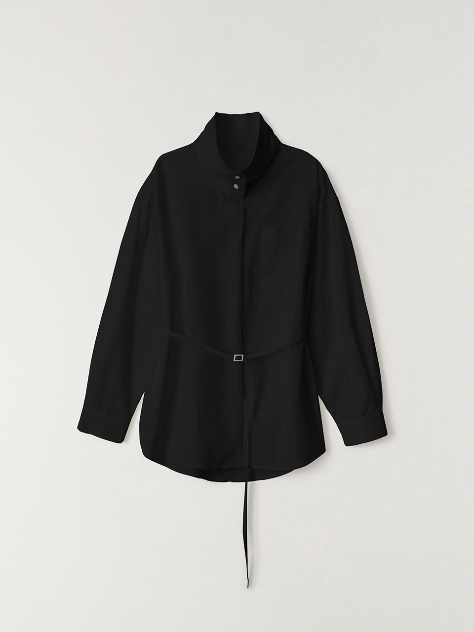 The Raust Cotton-Linen High Neck Convertible Shirt [BLACK]