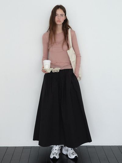 The Raust Cotton Shirring A-line Maxi Skirt [BLACK]