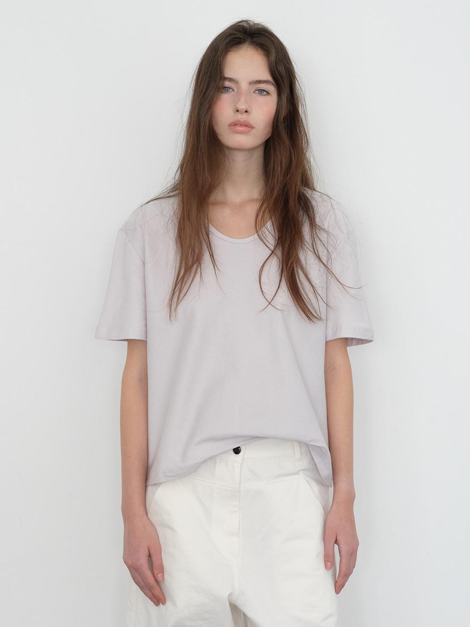 The Raust Cut-out U-neck Short Sleeve Cotton T-shirt [LIGHT GRAY]