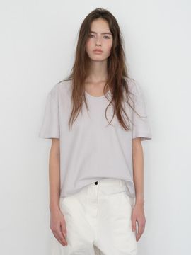 The Raust Cut-out U-neck Short Sleeve Cotton T-shirt [LIGHT GRAY]