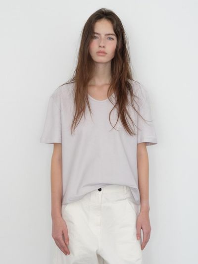 The Raust Cut-out U-neck Short Sleeve Cotton T-shirt [LIGHT GRAY]