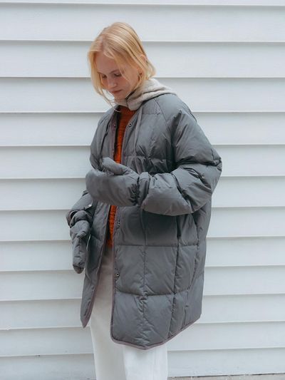 The Raust Down Reversible Midi Quilted Jacket [Slate Gray]
