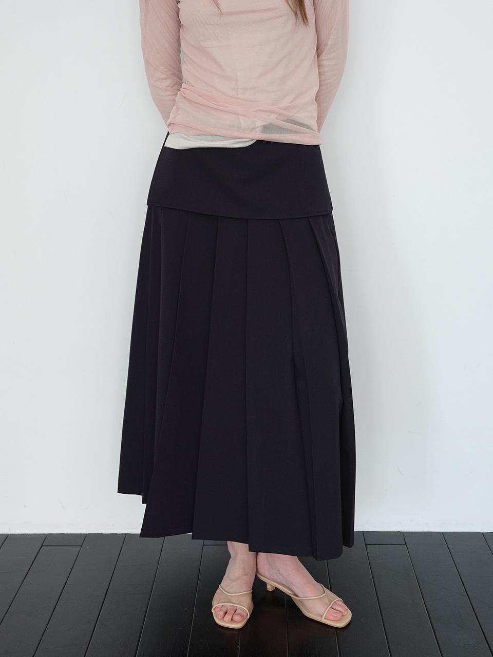The Raust Draped Pleated Wool Blend Skirt [NAVY]