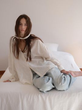 The Raust Linen Eyelet Semi-Sheer Blouse [Beige]