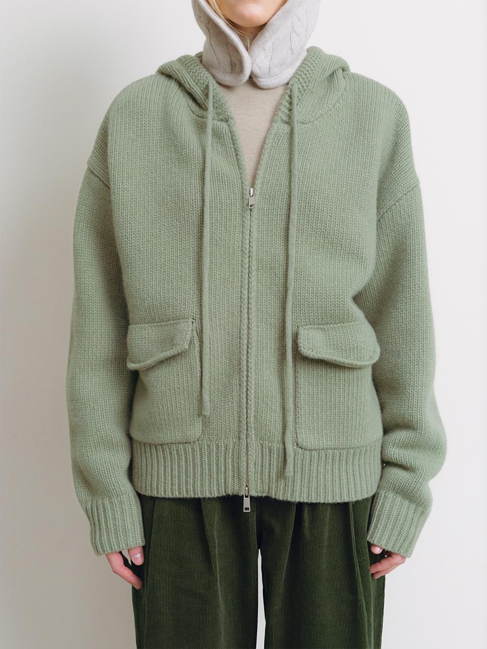 The Raust Merino Wool Oversized Hooded Zip-up Jacket [LIGHT GREEN]