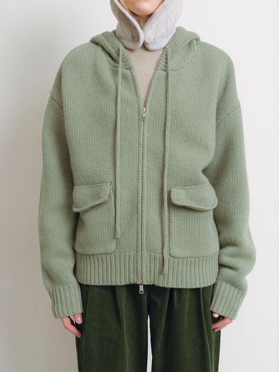 The Raust Merino Wool Oversized Hooded Zip-up Jacket [LIGHT GREEN]