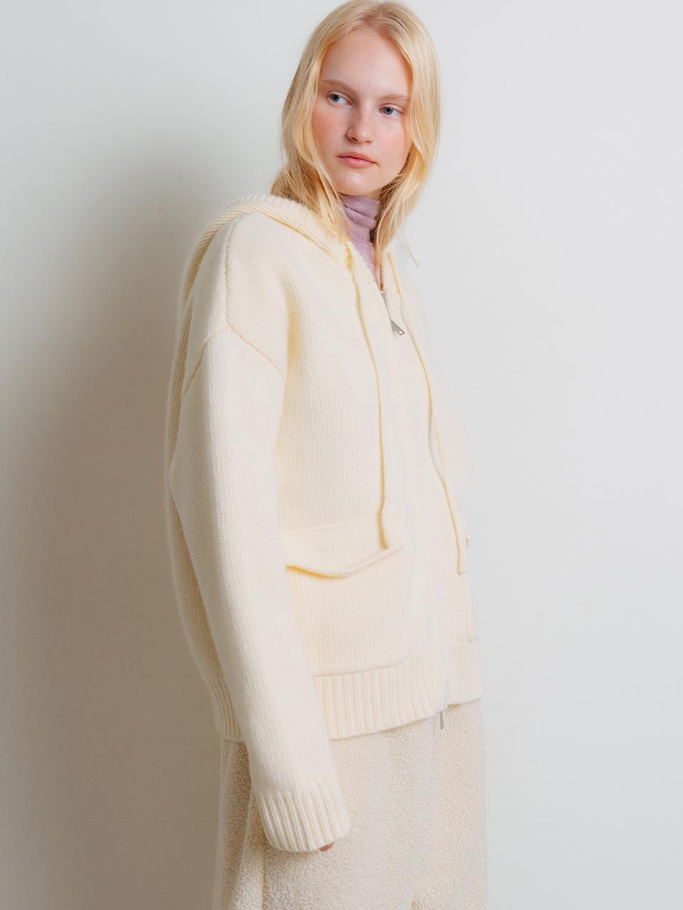 The Raust Merino Wool Oversized Two-way Zip-up Hoodie [CREAM]