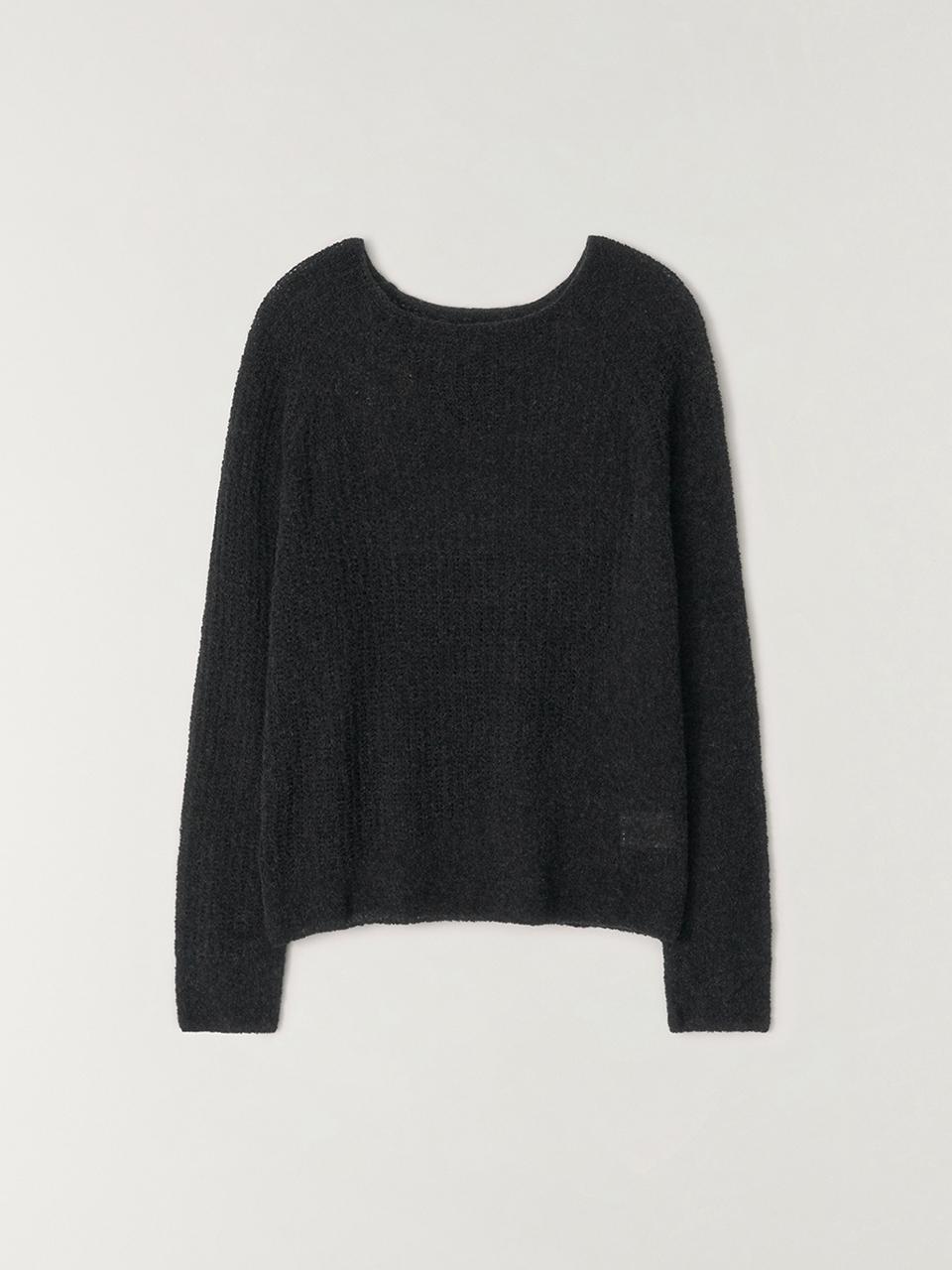 The Raust Mix-Crochet Raglan Wool Pullover [BLACK]