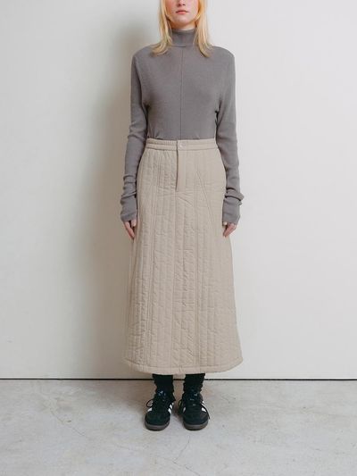 The Raust Padded A-line Long Skirt [BEIGE]